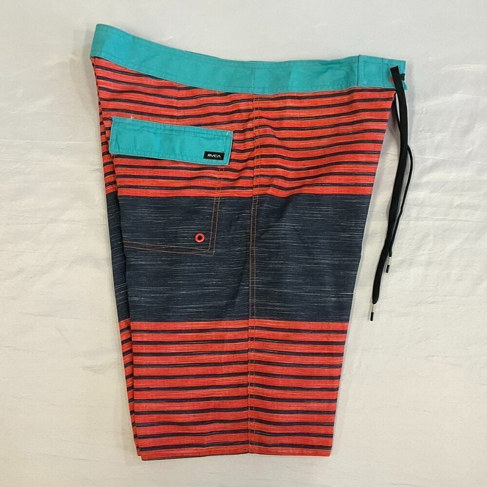 RVCA Striped Board Shorts Orange Blue Black Swim Trunks Size 30 - Picture 3 of 8